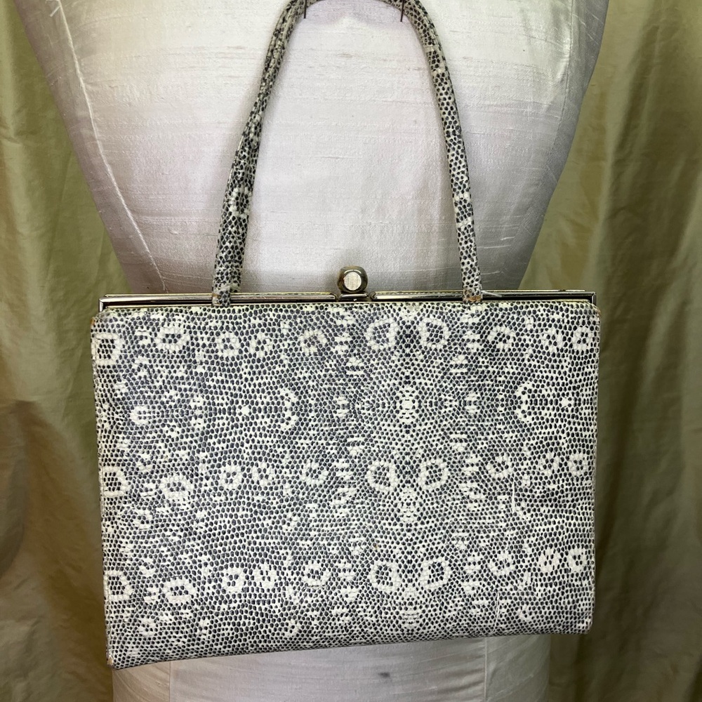 Classic Women’s Top-Handle Bag in Black and Cream Reptile Print